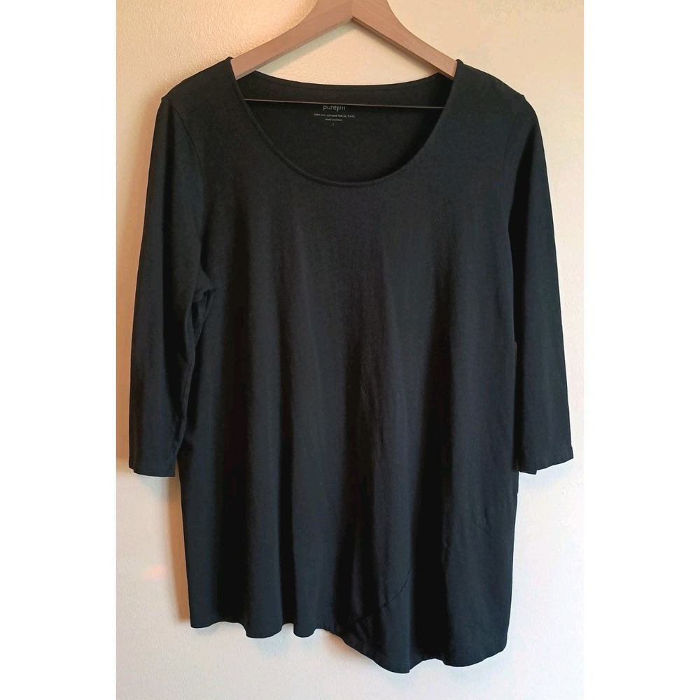 J Jill Pure Jill Asymmetrical Tunic Top L Black 3/4 Sleeve Relaxed Lagenlook
